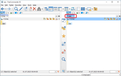 In the left pane, double-click on &quot;..&quot;. The folder tab still says &quot;aaa&quot; instead of &quot;tmp&quot;.